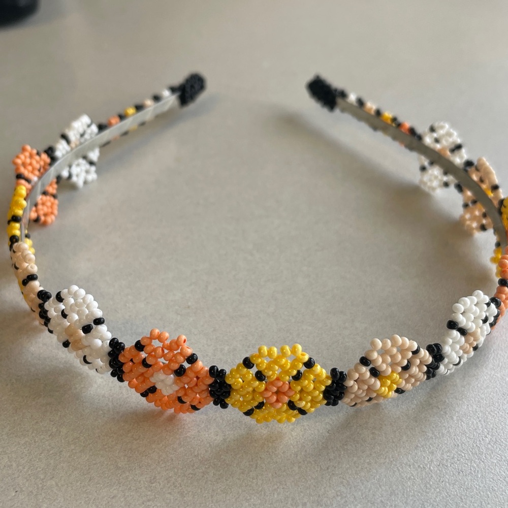 Beaded Flower Floral Headband in White, Yellow &‎ Peach